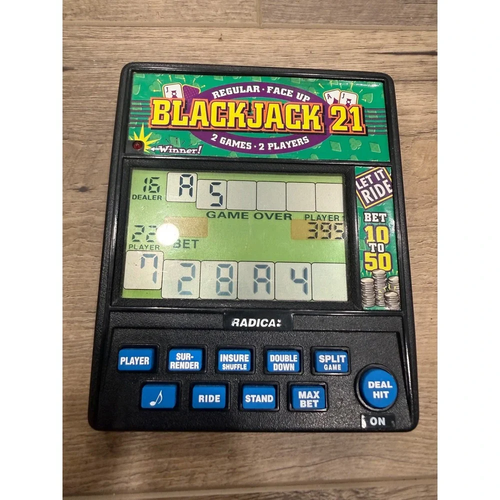 Radica Blackjack 21 Handheld Electronic Game Model 955 2-Player Let‎ It Ride
